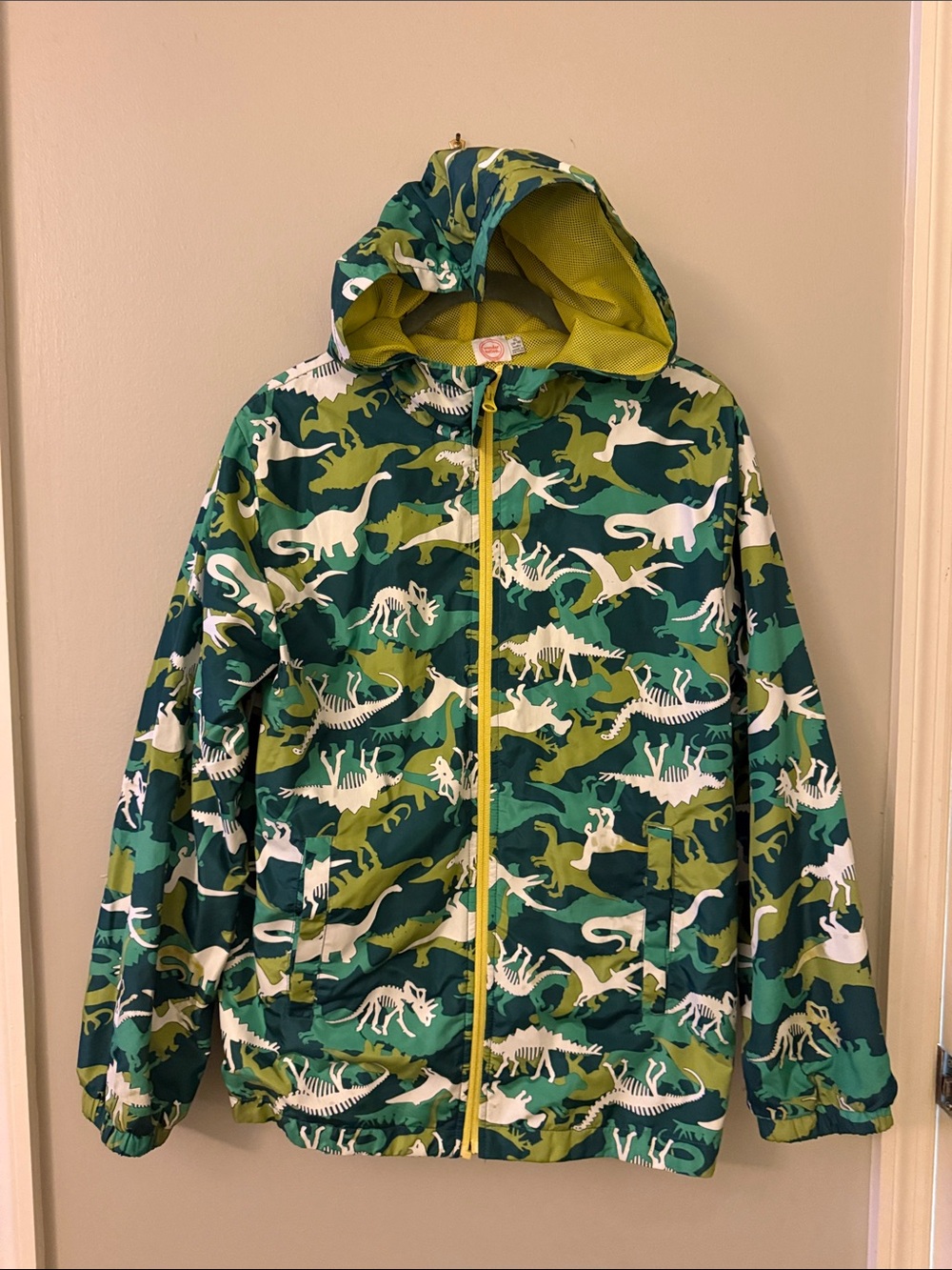 wonder nation Green & White Dinosaur Hooded Raincoat